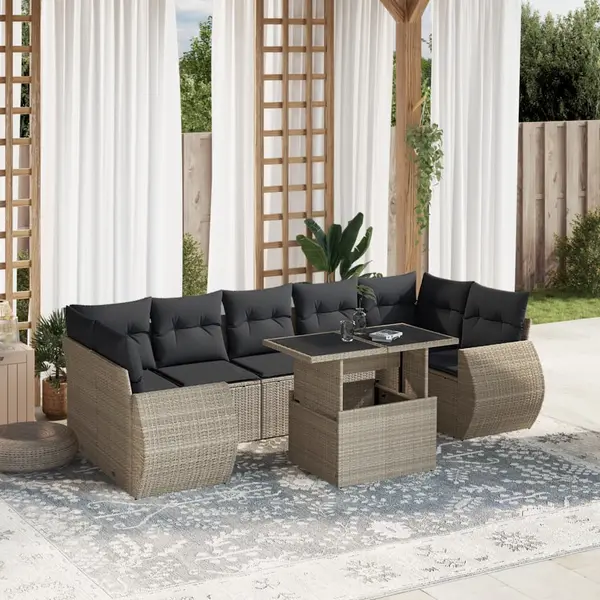 Gossi set mobilier de gradina cu perne, 8 piese gri deschis poliratan