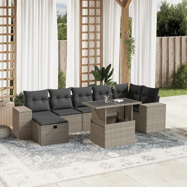 Gossi set mobilier de gradina cu perne, 8 piese gri deschis poliratan