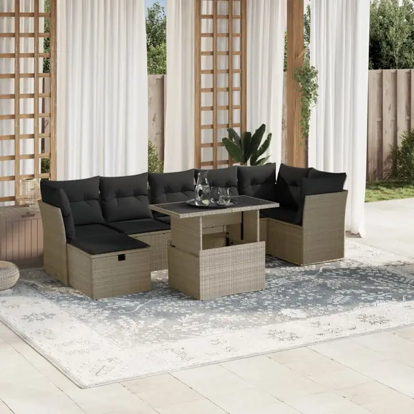 Gossi set mobilier de gradina cu perne, 8 piese gri deschis poliratan