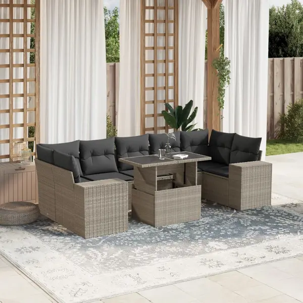 Gossi set mobilier de gradina cu perne, 8 piese gri deschis poliratan