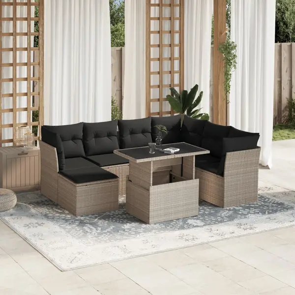 Gossi set mobilier de gradina cu perne, 8 piese gri deschis poliratan