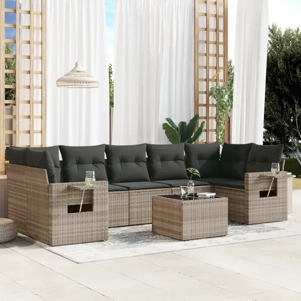 Gossi set mobilier de gradina cu perne, 8 piese gri deschis poliratan