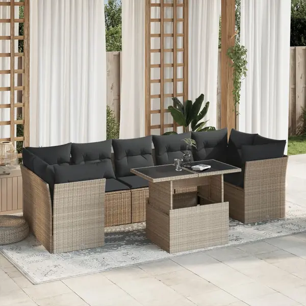Gossi set mobilier de gradina cu perne, 8 piese gri deschis poliratan
