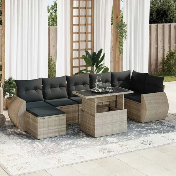 Gossi set mobilier de gradina cu perne, 8 piese gri deschis poliratan