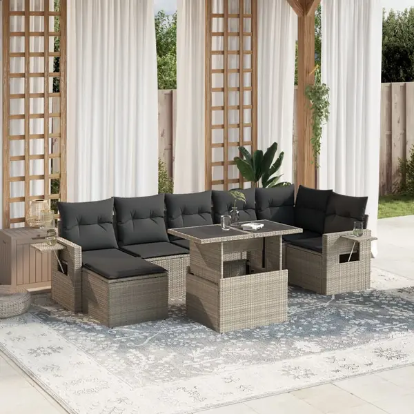 Gossi set mobilier de gradina cu perne, 8 piese gri deschis poliratan