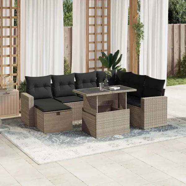 Gossi set mobilier de gradina cu perne, 8 piese gri deschis poliratan