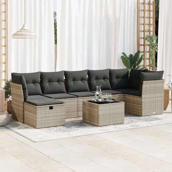 Gossi set mobilier de gradina cu perne, 8 piese gri deschis poliratan