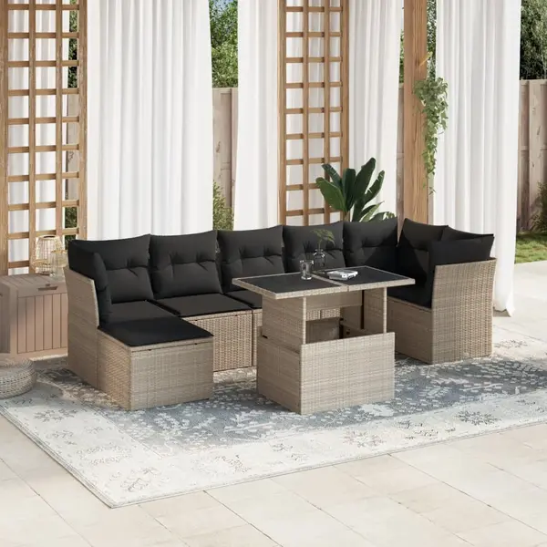 Gossi set mobilier de gradina cu perne, 8 piese gri deschis poliratan