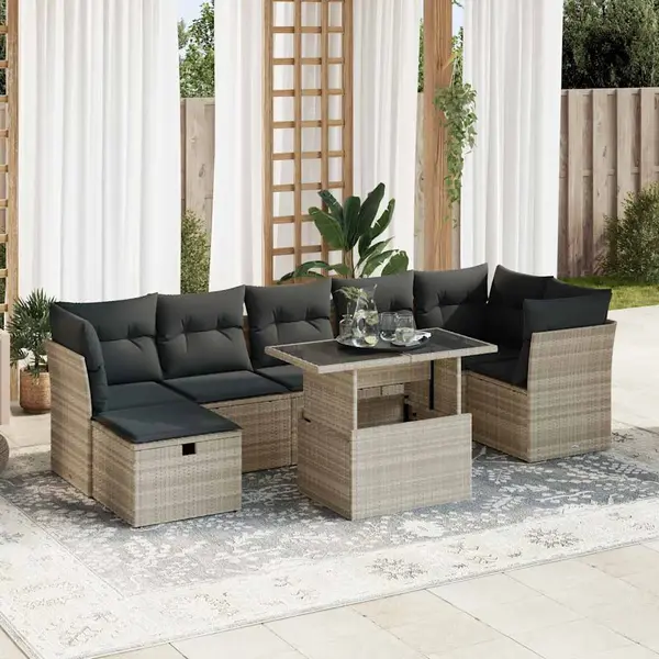 Gossi set mobilier de gradina cu perne, 8 piese gri deschis poliratan