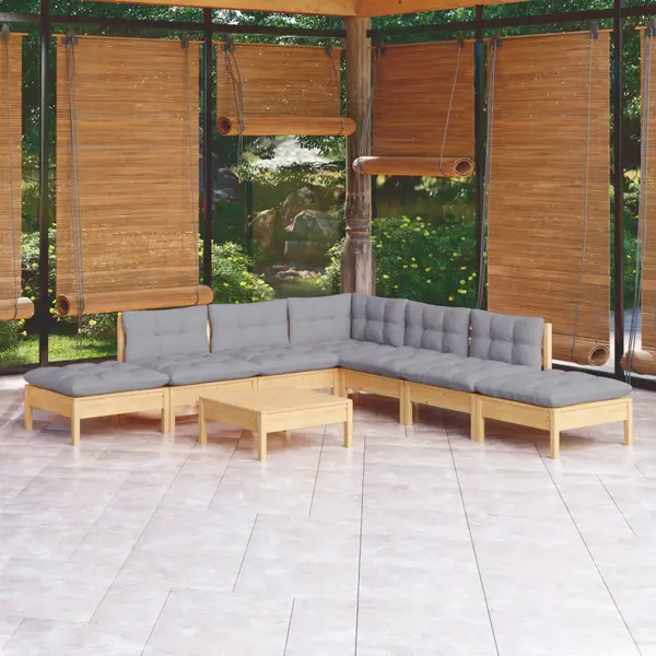 Gossi set mobilier de gradina cu perne, 8 piese, gri, lemn de pin