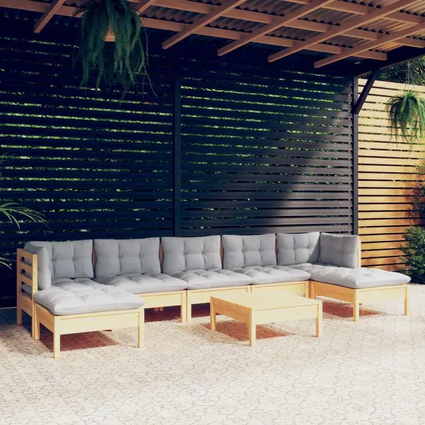 Gossi set mobilier de gradina cu perne, 8 piese, gri, lemn de pin