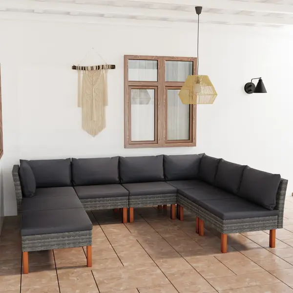 Gossi set mobilier de gradina cu perne, 8 piese, gri, poliratan