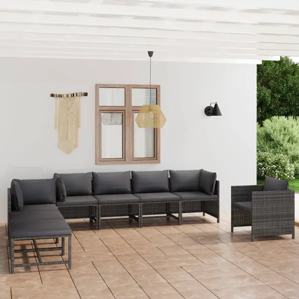 Gossi set mobilier de gradina cu perne, 8 piese, gri, poliratan