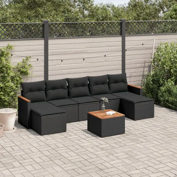 Gossi set mobilier de gradina cu perne, 8 piese, negru, poliratan