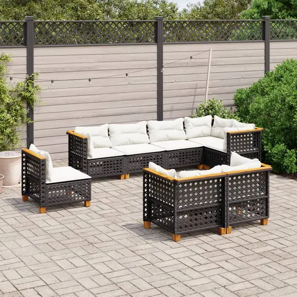 Gossi set mobilier de gradina cu perne, 8 piese, negru, poliratan