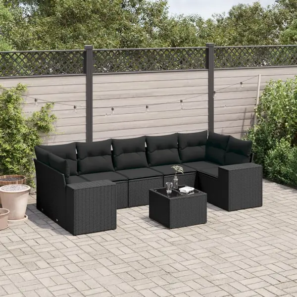 Gossi set mobilier de gradina cu perne, 8 piese, negru, poliratan