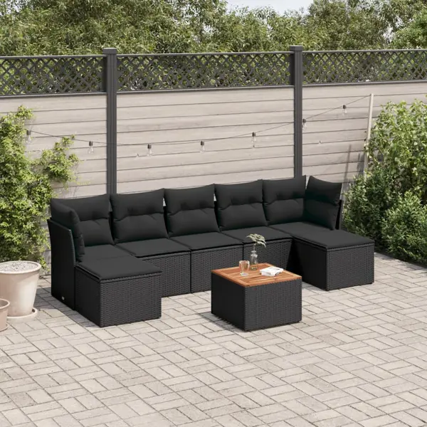 Gossi set mobilier de gradina cu perne, 8 piese, negru, poliratan