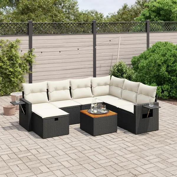 Gossi set mobilier de gradina cu perne, 8 piese, negru, poliratan