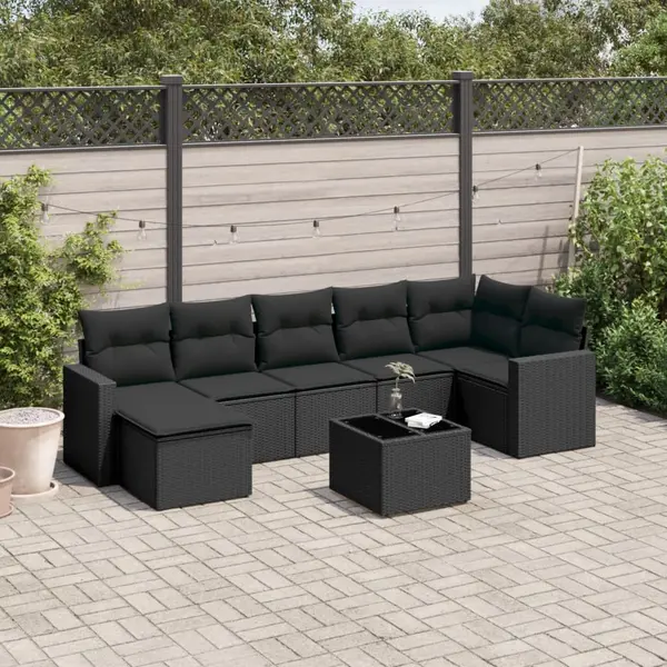 Gossi set mobilier de gradina cu perne, 8 piese, negru, poliratan