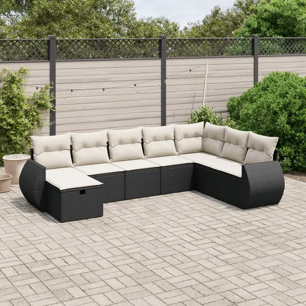 Gossi set mobilier de gradina cu perne, 8 piese, negru, poliratan