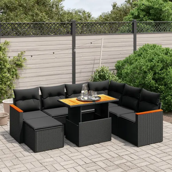 Gossi set mobilier de gradina cu perne, 8 piese, negru, poliratan