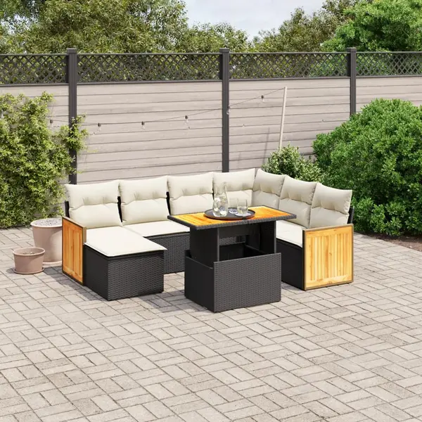 Gossi set mobilier de gradina cu perne, 8 piese, negru, poliratan