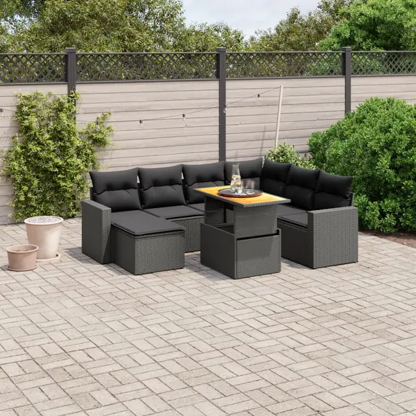 Gossi set mobilier de gradina cu perne, 8 piese, negru, poliratan