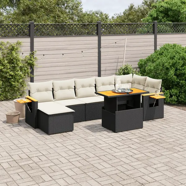 Gossi set mobilier de gradina cu perne, 8 piese, negru, poliratan