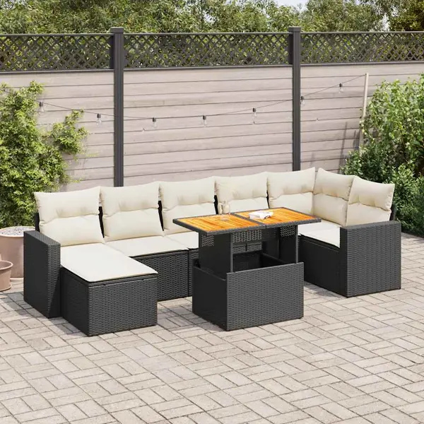 Gossi set mobilier de gradina cu perne, 8 piese, negru, poliratan