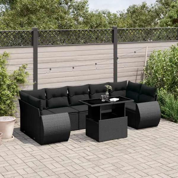 Gossi set mobilier de gradina cu perne, 8 piese, negru, poliratan
