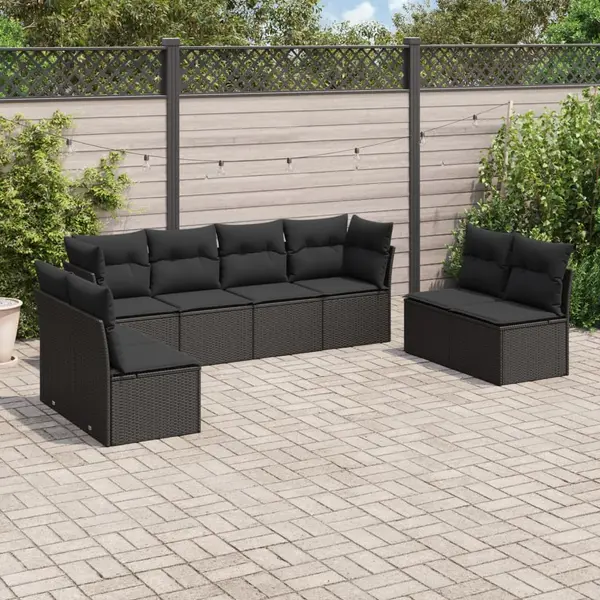 Gossi set mobilier de gradina cu perne, 8 piese, negru, poliratan
