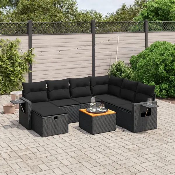 Gossi set mobilier de gradina cu perne, 8 piese, negru, poliratan