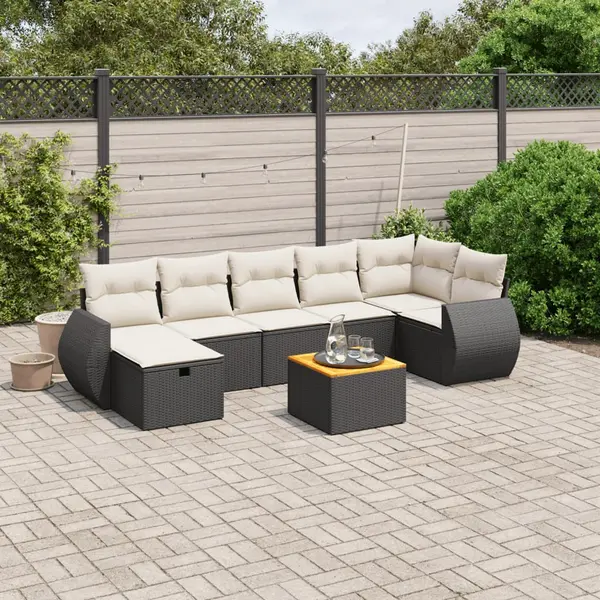 Gossi set mobilier de gradina cu perne, 8 piese, negru, poliratan