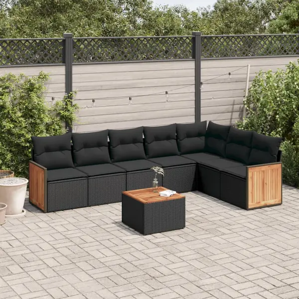 Gossi set mobilier de gradina cu perne, 8 piese, negru, poliratan