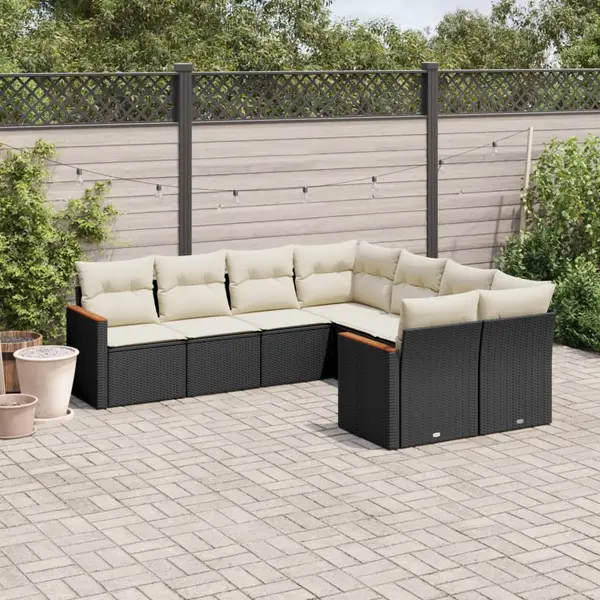 Gossi set mobilier de gradina cu perne, 8 piese, negru, poliratan