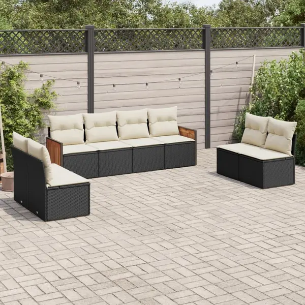 Gossi set mobilier de gradina cu perne, 8 piese, negru, poliratan