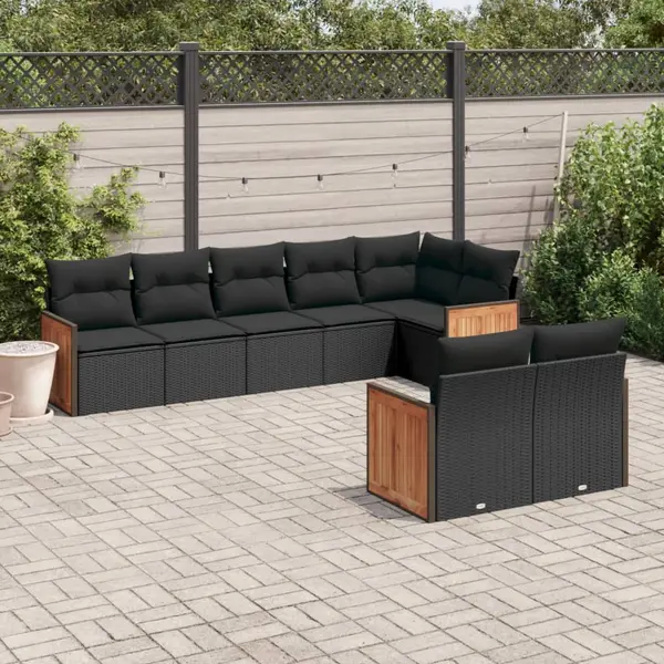 Gossi set mobilier de gradina cu perne, 8 piese, negru, poliratan