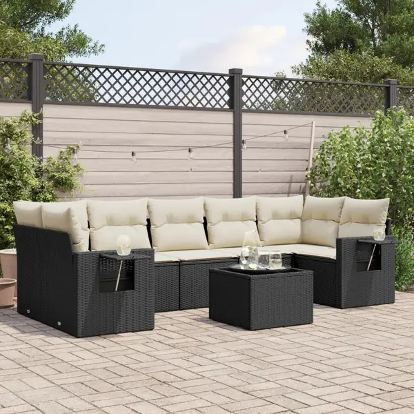 Gossi set mobilier de gradina cu perne, 8 piese, negru, poliratan
