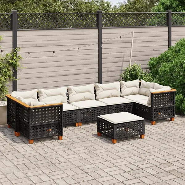 Gossi set mobilier de gradina cu perne, 8 piese, negru, poliratan
