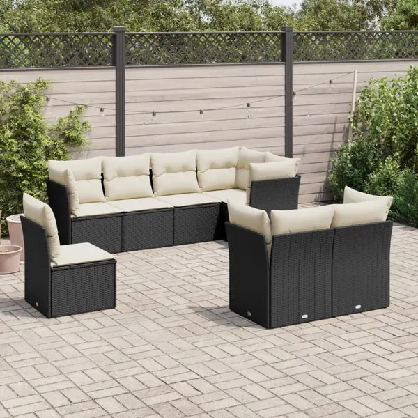 Gossi set mobilier de gradina cu perne, 8 piese, negru, poliratan