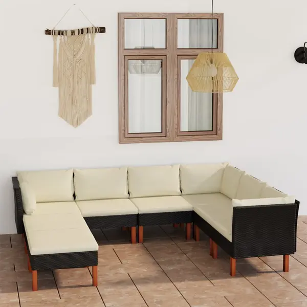 Gossi set mobilier de gradina cu perne, 8 piese, negru, poliratan