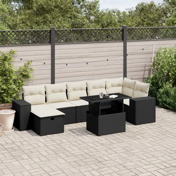 Gossi set mobilier de gradina cu perne, 8 piese, negru, poliratan