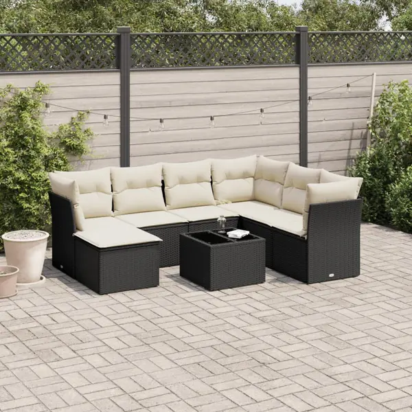 Gossi set mobilier de gradina cu perne, 8 piese, negru, poliratan