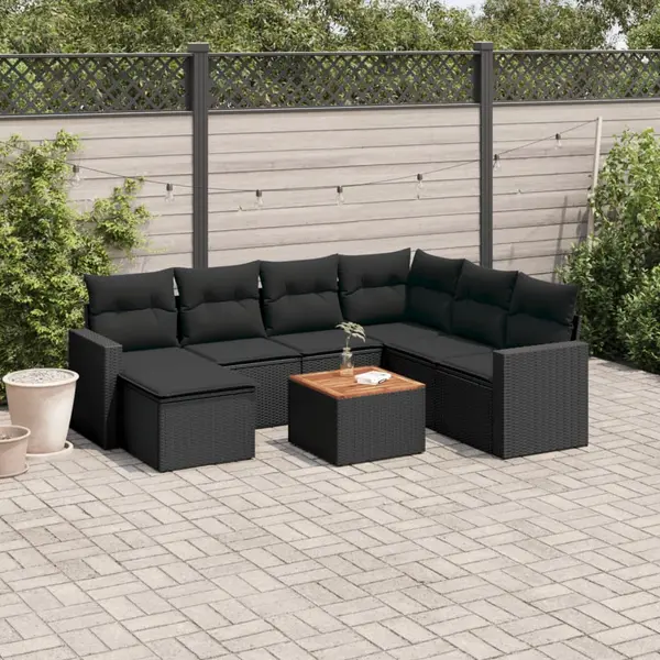 Gossi set mobilier de gradina cu perne, 8 piese, negru, poliratan