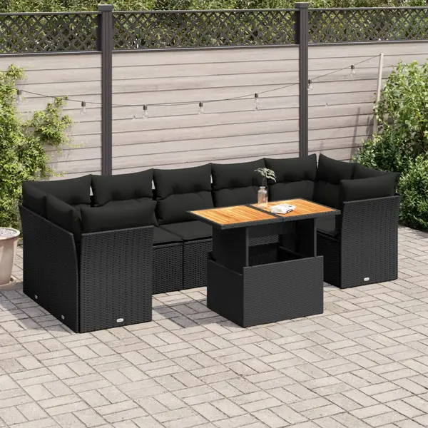 Gossi set mobilier de gradina cu perne, 8 piese, negru, poliratan