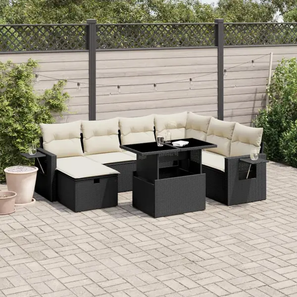 Gossi set mobilier de gradina cu perne, 8 piese, negru, poliratan