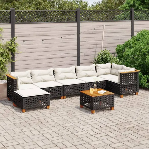 Gossi set mobilier de gradina cu perne, 8 piese, negru, poliratan