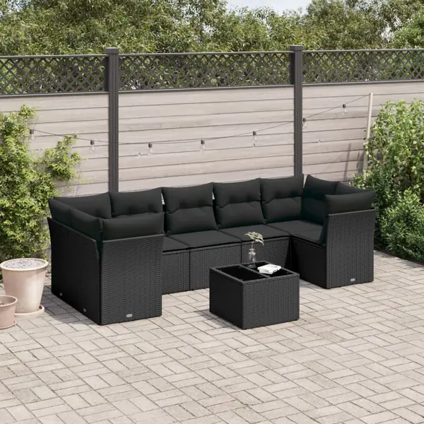 Gossi set mobilier de gradina cu perne, 8 piese, negru, poliratan