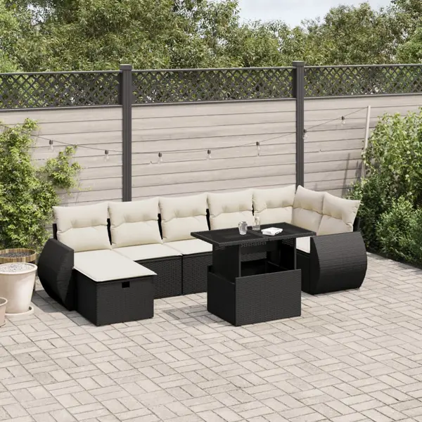 Gossi set mobilier de gradina cu perne, 8 piese, negru, poliratan