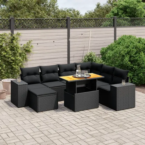 Gossi set mobilier de gradina cu perne, 8 piese, negru, poliratan